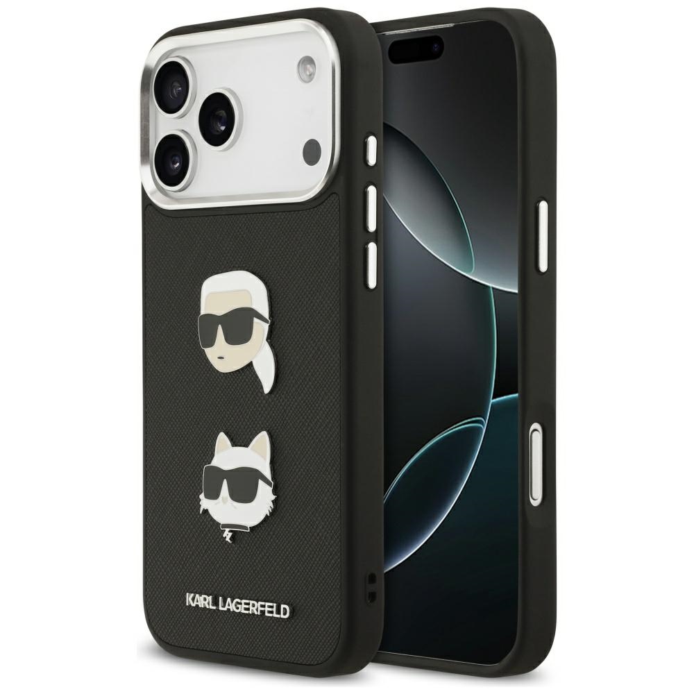 Чехол Karl Lagerfeld FW Grained Karl & Choupette Heads Pins & Logo для iPhone 17 Pro Max — черный