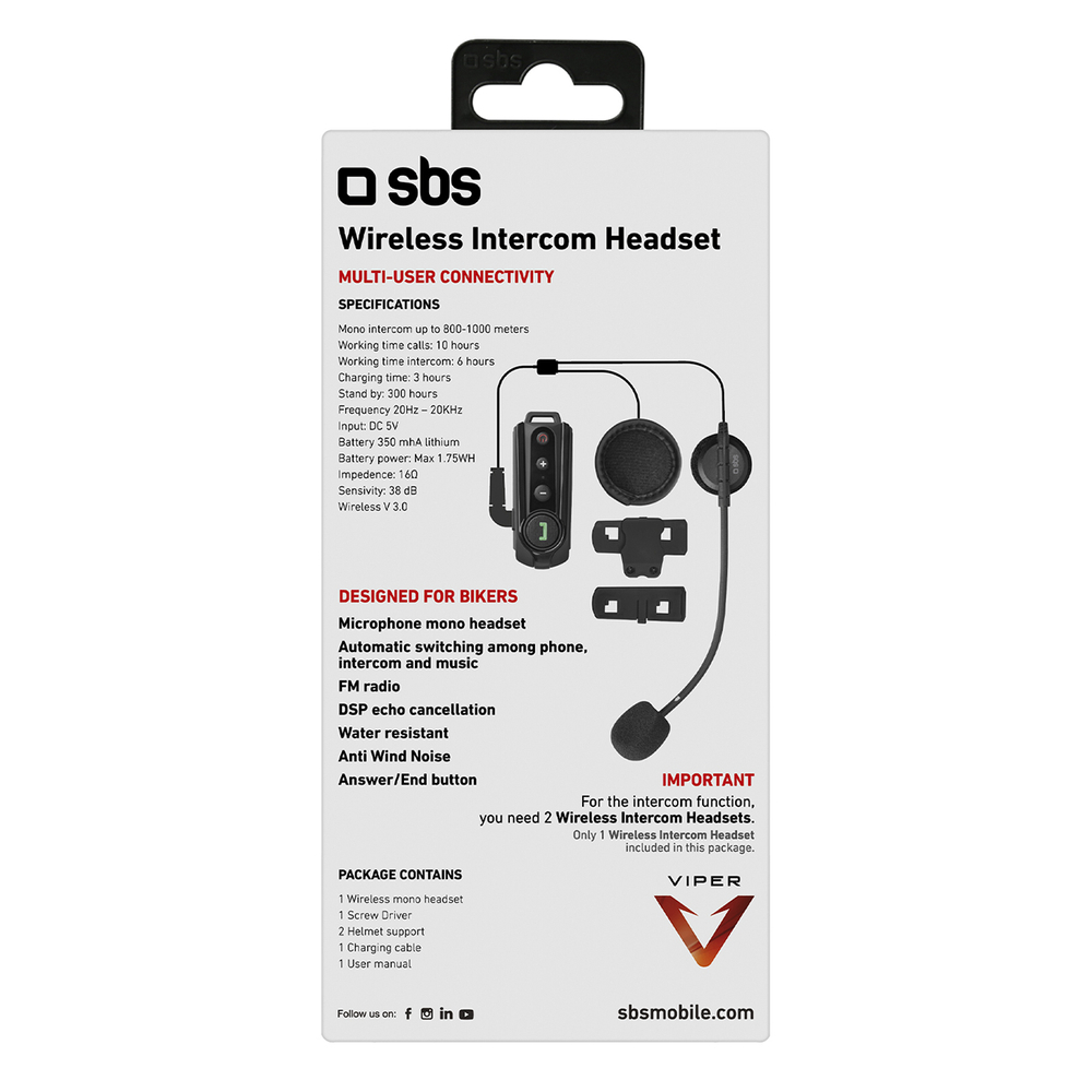 SBS TEMOTOINTERCOMK bezvadu motocikla interkoms - melns