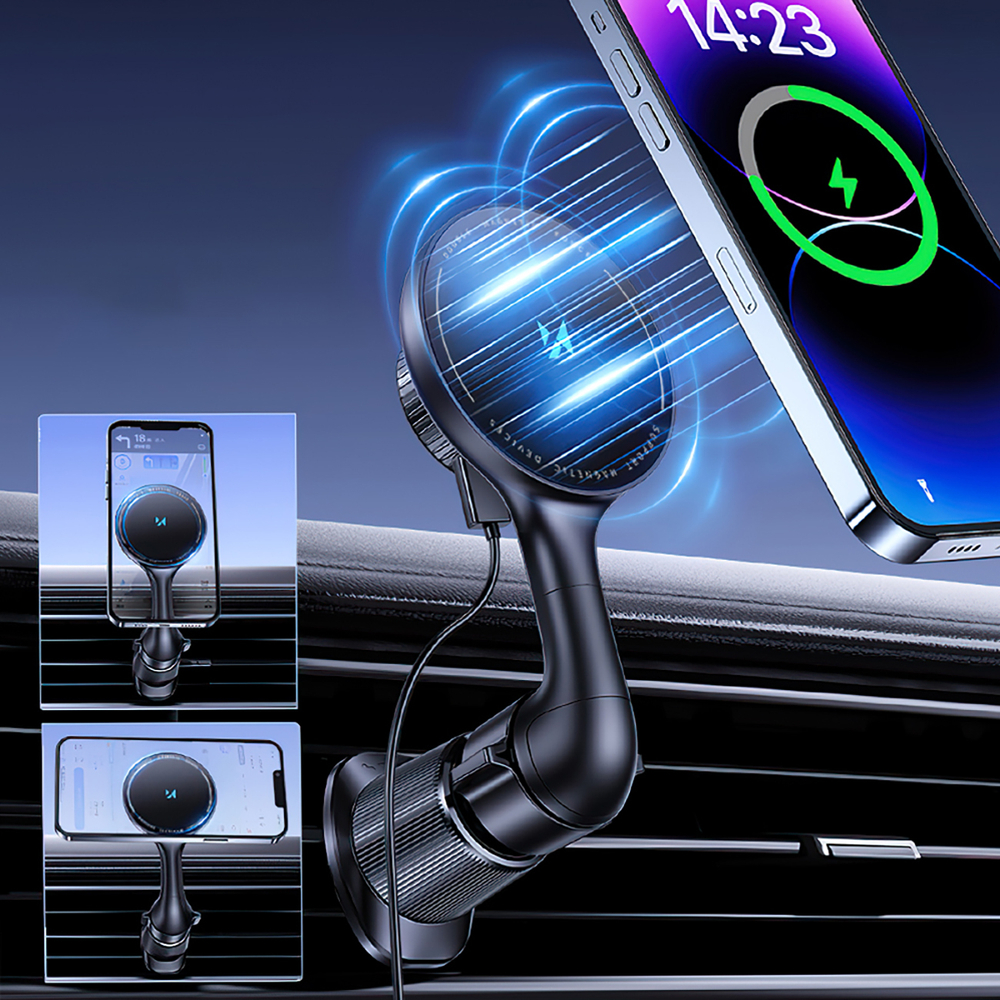 Wozinsky WCT5-6S4Y Car Holder with Qi/MagSafe 15W Inductive Charger Air Vent - Black