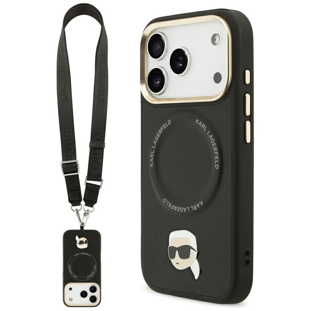 Чехол Karl Lagerfeld Big Strap Karl Metal Logo MagSafe для iPhone 17 Pro Max — черный