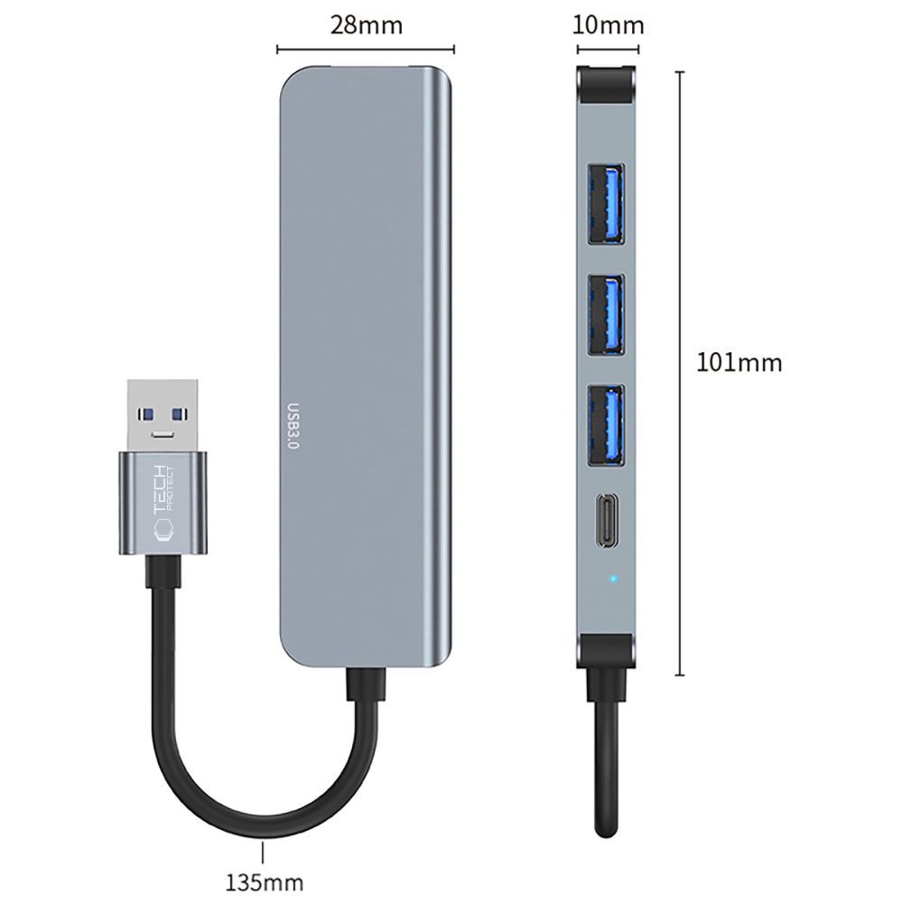 HUB Tech-Protect V0 5in1 USB-A - USB-A 3.0 / 3x USB-A 2.0 / USB-C - gray (2)