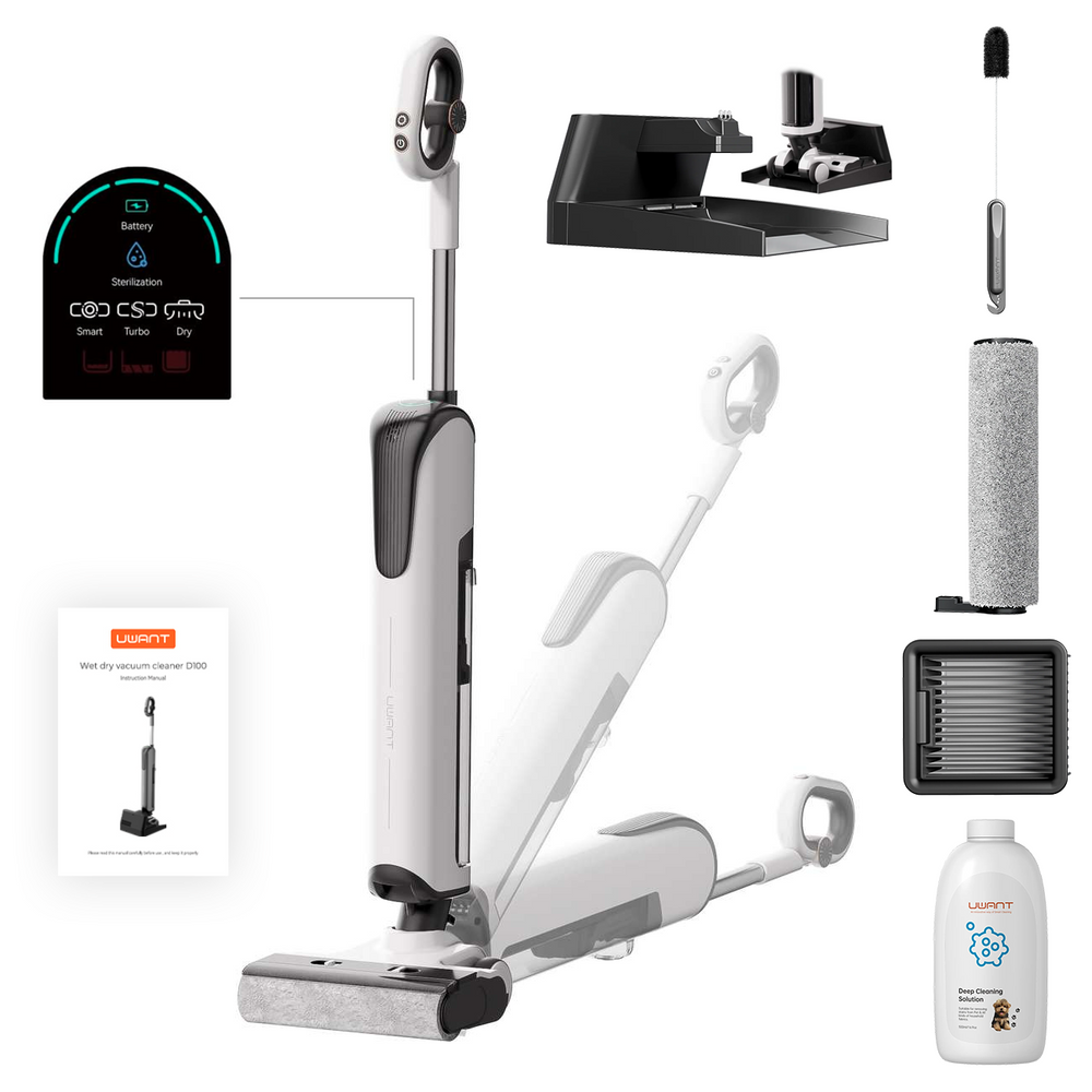 UWANT D100 17000Pa Upright Vacuum Cleaner with Mopping Function and Charging Station - White
