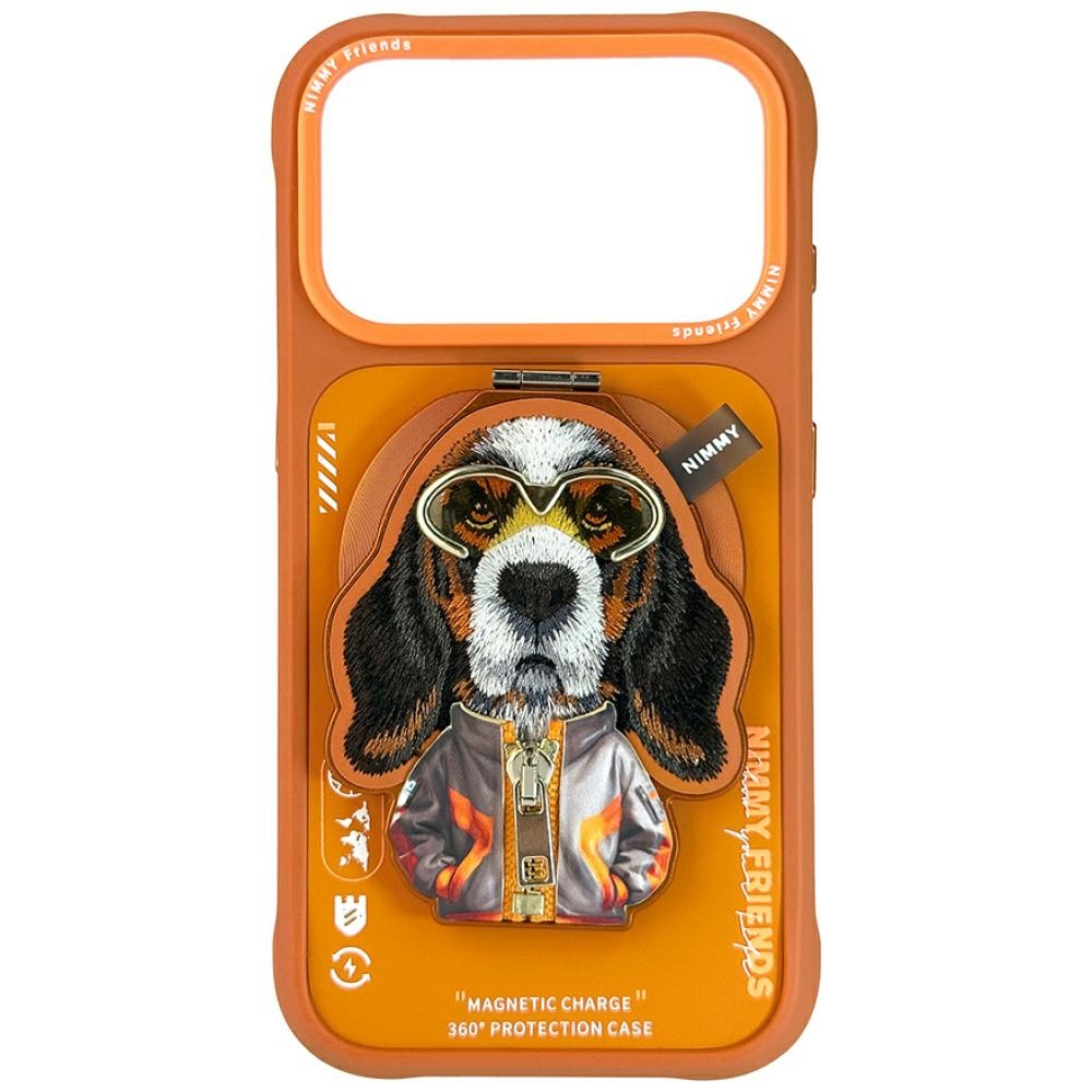 Nimmy Cool&Cute 2.0 suņa dizaina maciņš iPhone 17 Pro Max ar magnētisko pakaramo – oranžs | Phone Case Cover