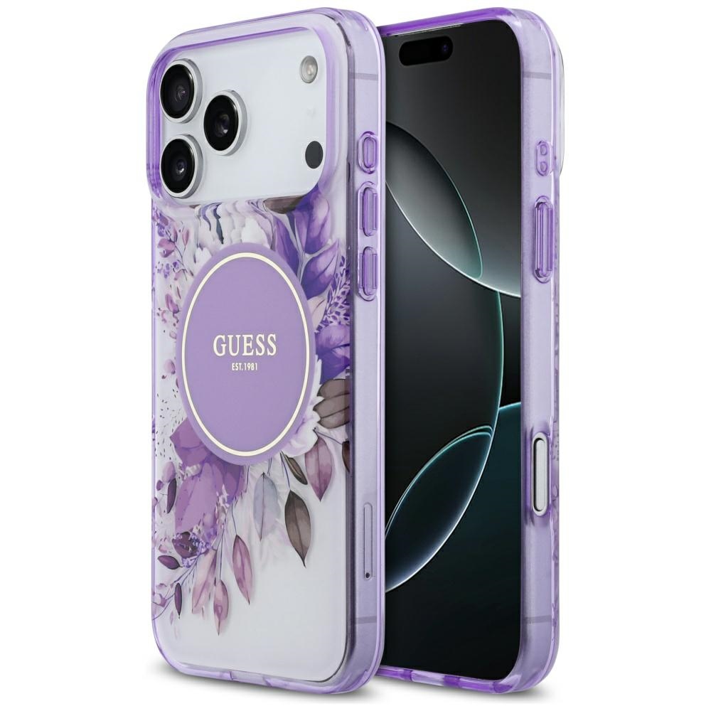 Guess IML Flower & Tonal Circle MagSafe Phone Case Cover iPhone 17 Pro Max - purple