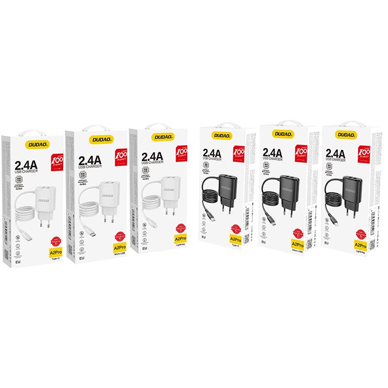 Dudao charger 2x USB with built-in 12W Lightning cable black (A2ProL black)