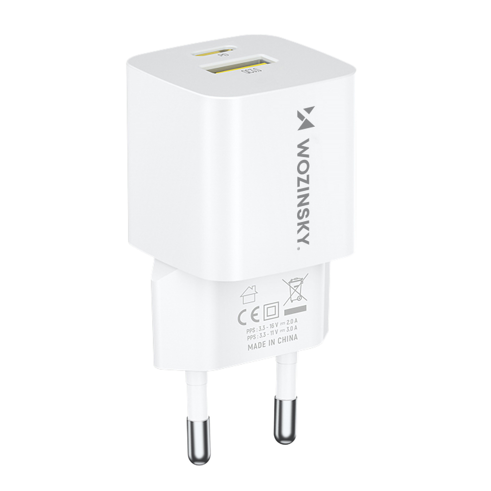 Wozinsky WWCEAC GaN USB-A USB-C 33W sienas lādētājs – balts