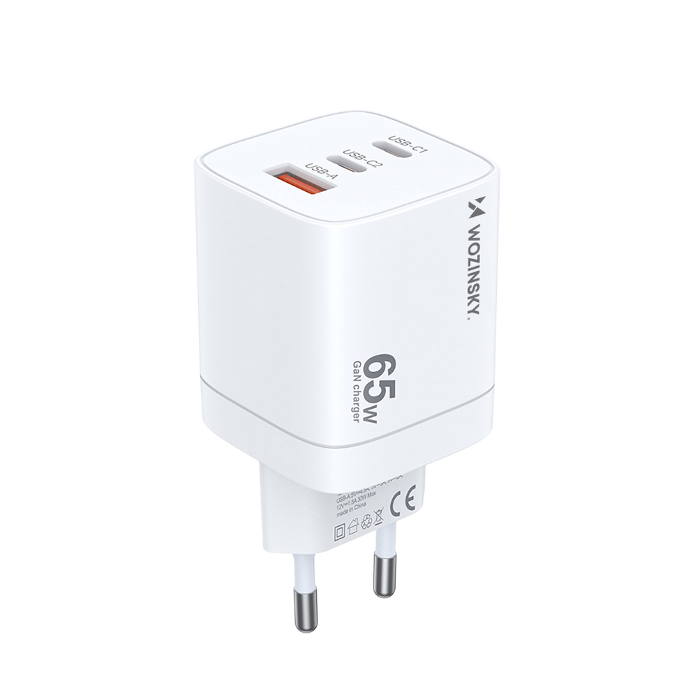 Сетевое зарядное устройство Wozinsky CGWCW 65W GaN USB-A / 2 x USB-C – белое