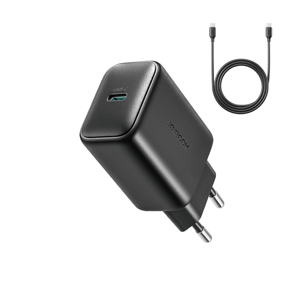 Joyroom JR-TCF23 tīkla lādētājs USB‑C 25W SFC / PPS / PD – melns + USB‑C / USB‑C kabelis 1 m