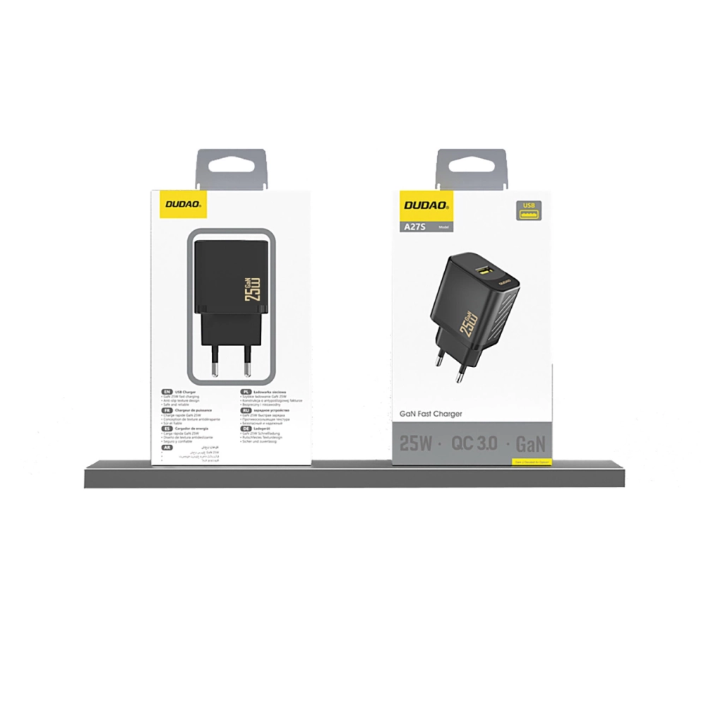 Dudao A27S 25W GaN USB-A lādētājs – melns