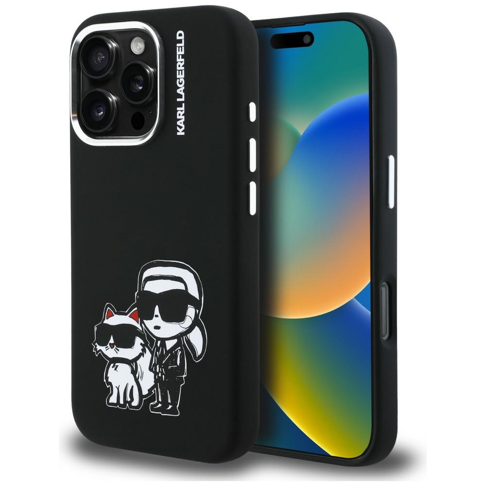 Karl Lagerfeld silikona Karl&Choupette Sketch MagSafe vāciņš iPhone 16 Pro Max tālrunim – melns | Phone Case Cover