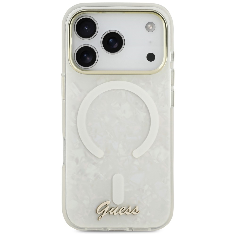 Guess IML Shell Script Metal MagSafe Phone Case Cover iPhone 17 Pro Max - White (1)