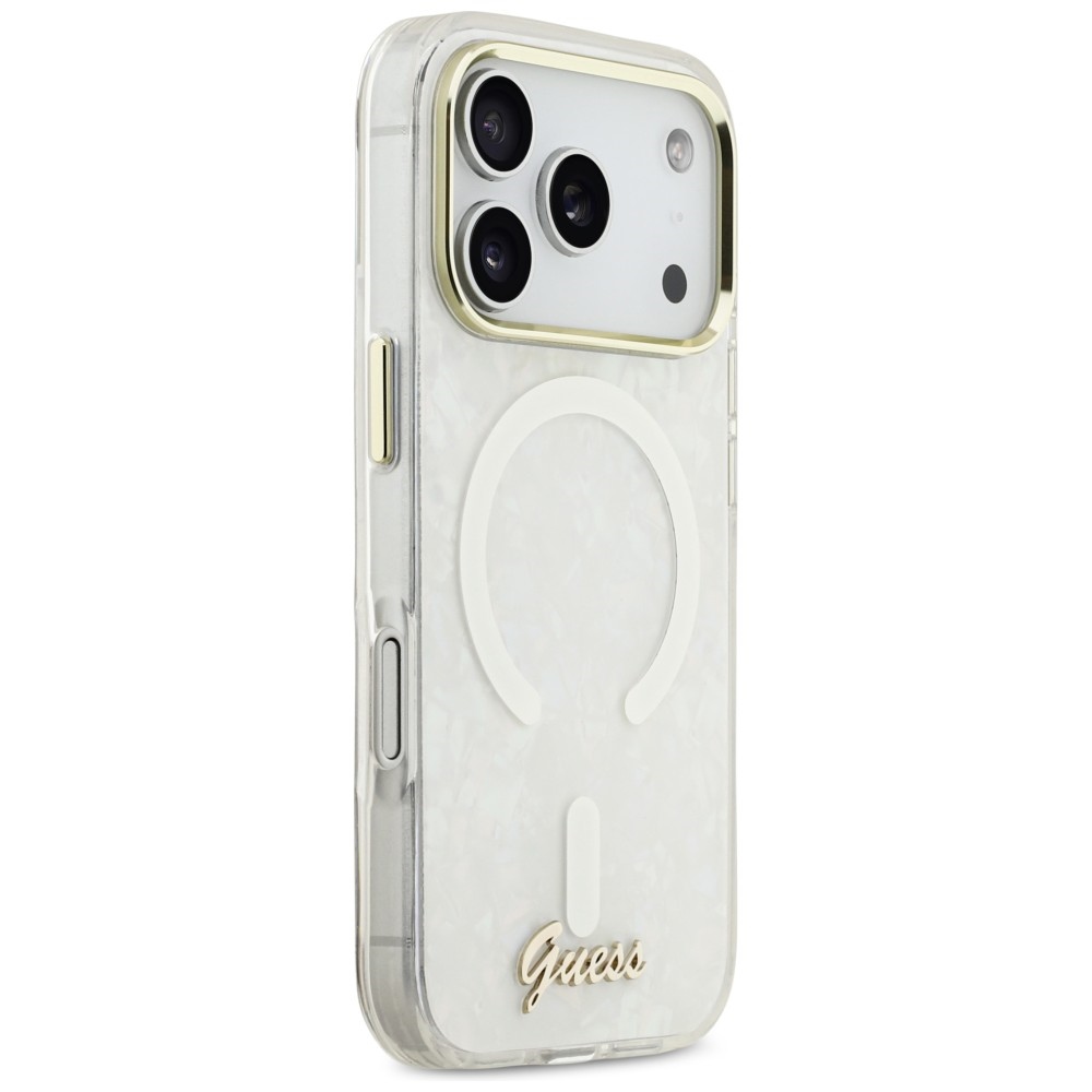 Guess IML Shell Script Metal MagSafe Phone Case Cover iPhone 17 Pro Max - White (2)