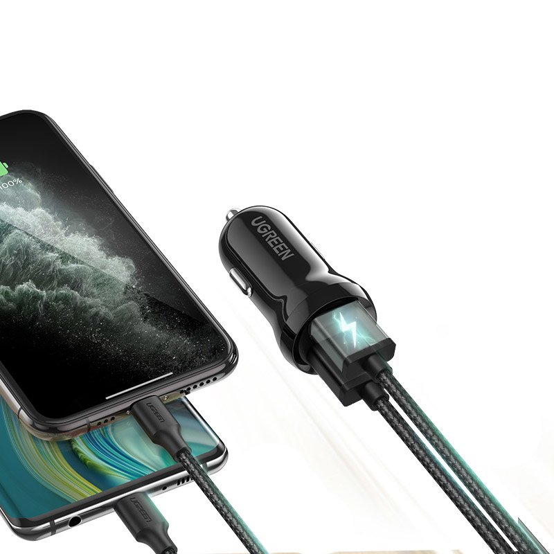 Divu USB portu auto lādētājs Ugreen 50875 24W 4.8A Melns
