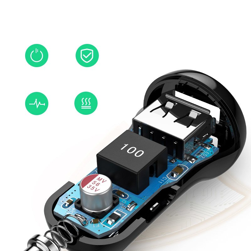 Divu USB portu auto lādētājs Ugreen 50875 24W 4.8A Melns