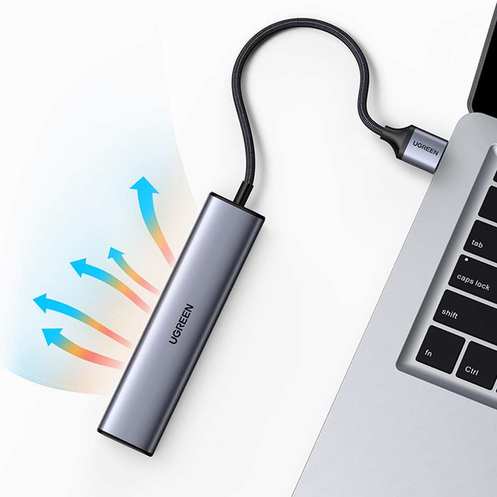Ugreen CM475 USB 3.0 centrmezgls ar RJ-45 un USB-C PD, pelēks