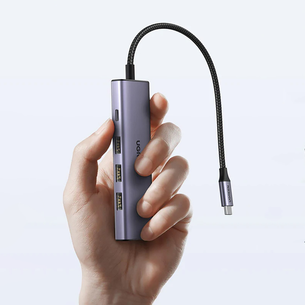 USB-C концентратор Ugreen CM511 5-в-1 - HDMI, 3x USB 3.0, PD - серый