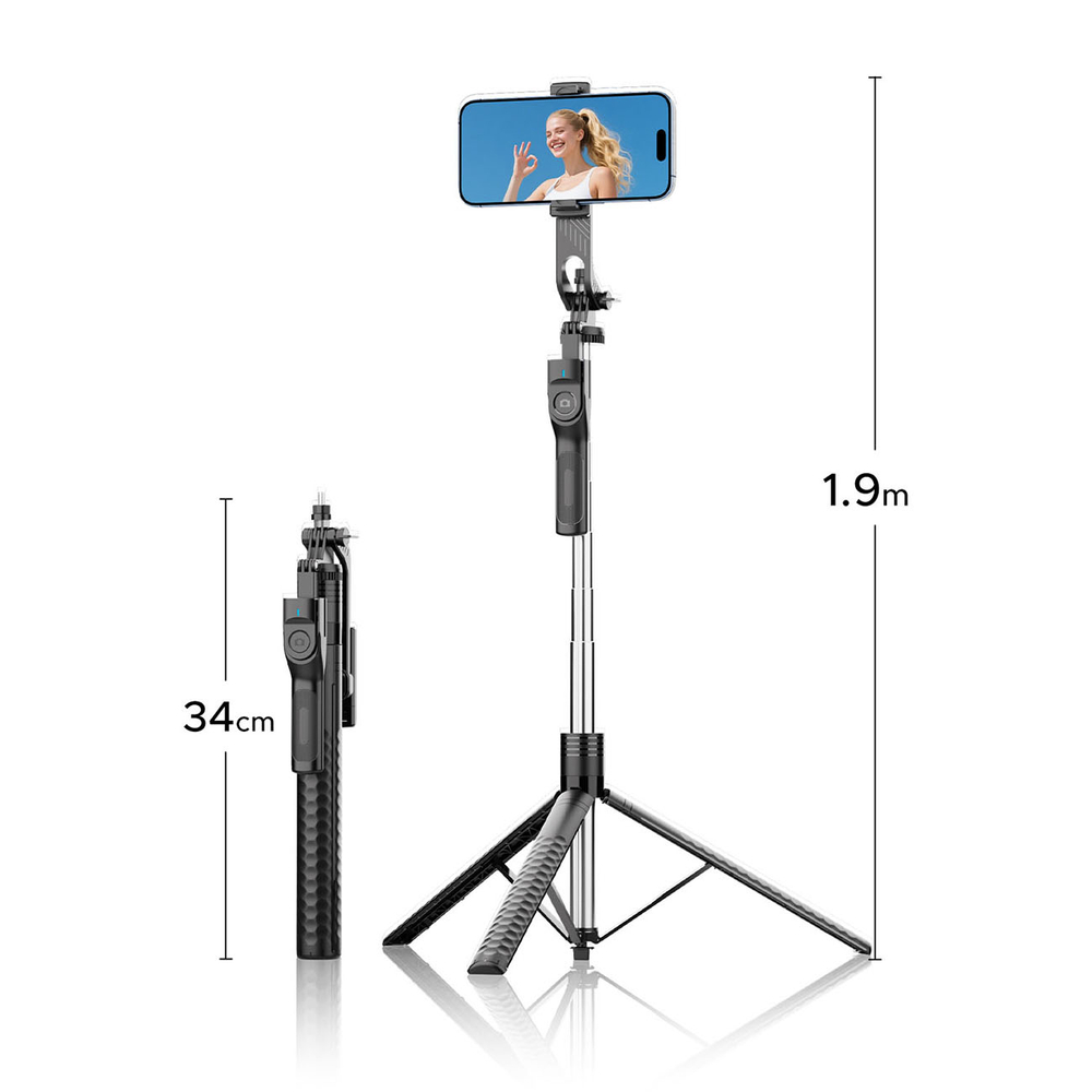 Orico SPM190 Selfie Stick Tripod with 1/4\" Mount & Bluetooth 5.2, Black