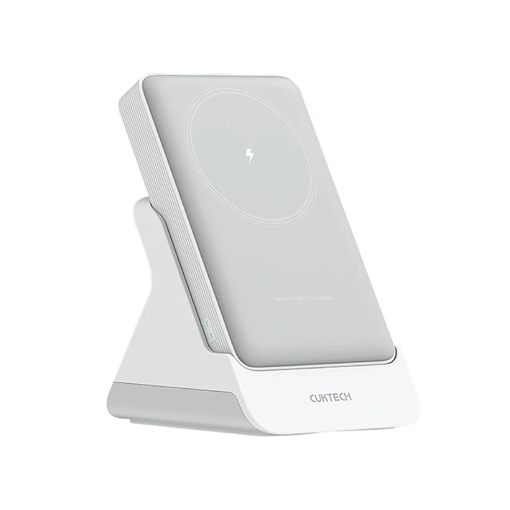 Cuktech WPB100N 10000mAh magnētiskais ārējais akumulators ar statīvu, 20W, balts