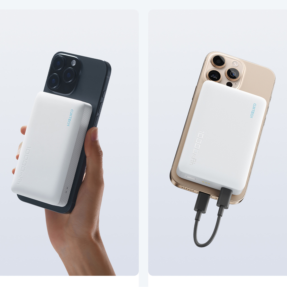 Cuktech WPB100N 10000mAh magnētiskais ārējais akumulators ar statīvu, 20W, balts