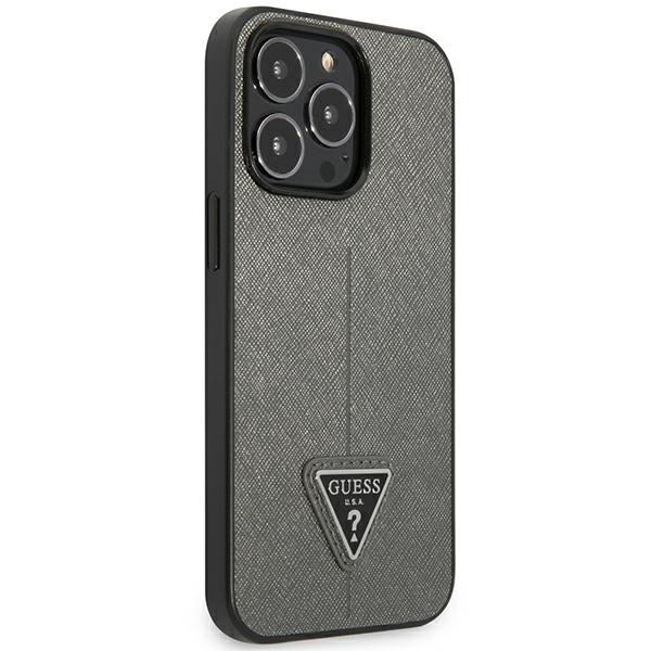 Чехол Guess Saffiano Triangle Logo для iPhone 14 Pro Max - Серебристый