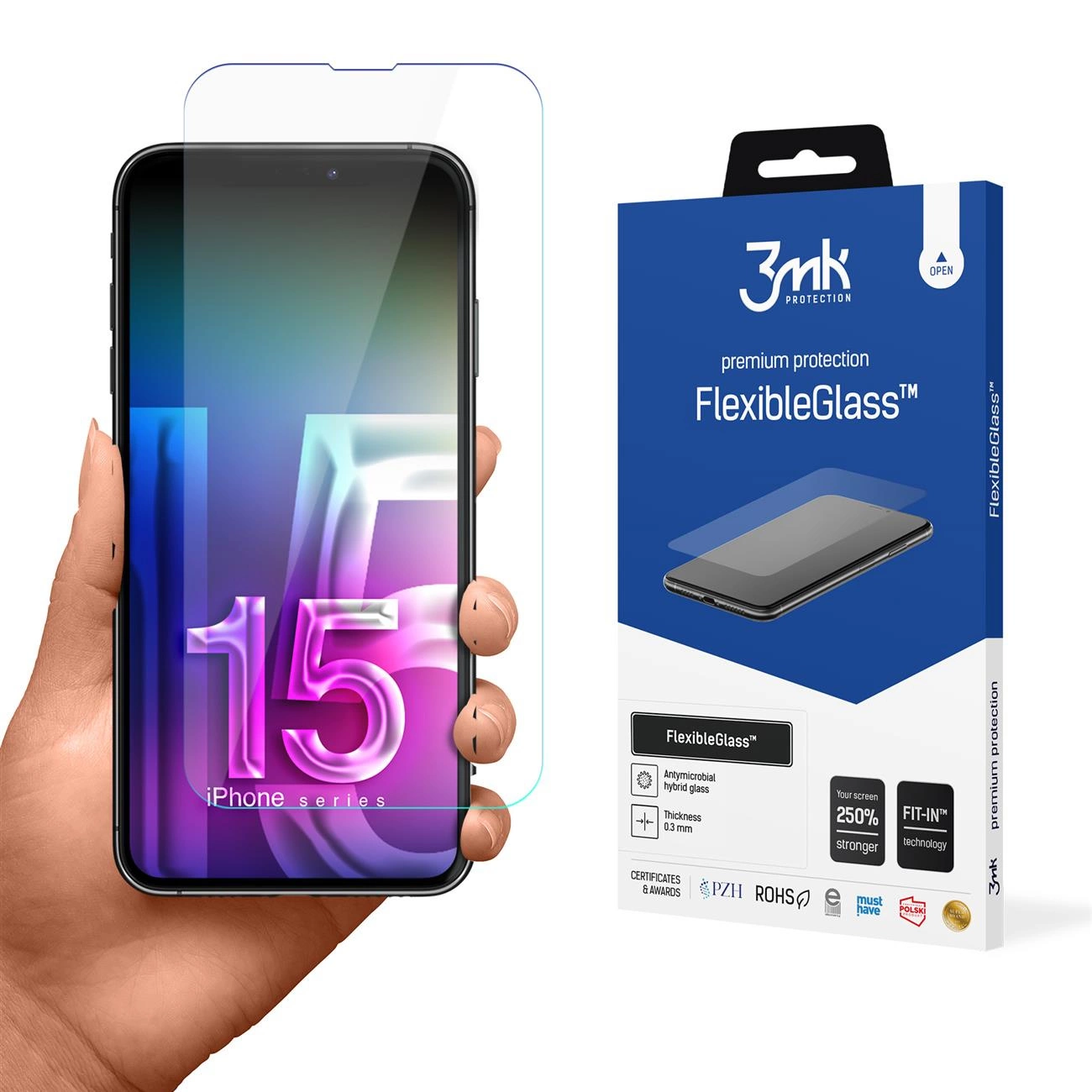 3mk FlexibleGlass Hybrid Screen Protector for Apple iPhone 15 Plus