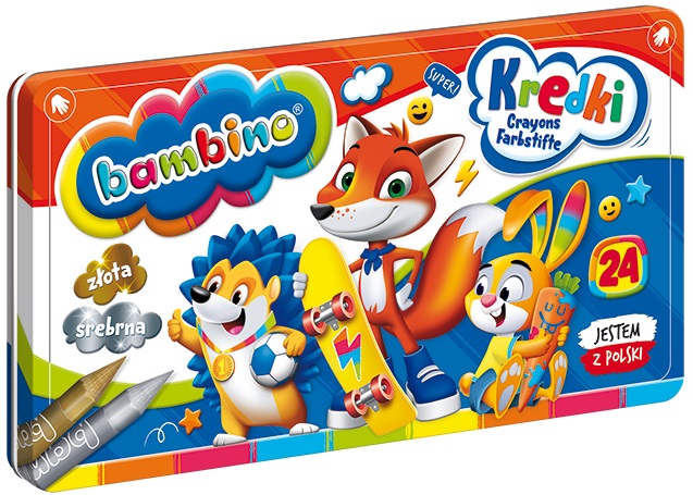 Colored pencils in metal case, 24 colors + sharpener, Bambino