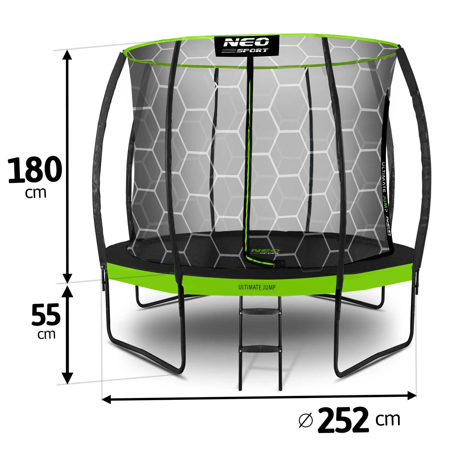 Neo-Sport NS-08C221 Garden Trampoline with Inner Net 252 cm (8ft), Black/Green