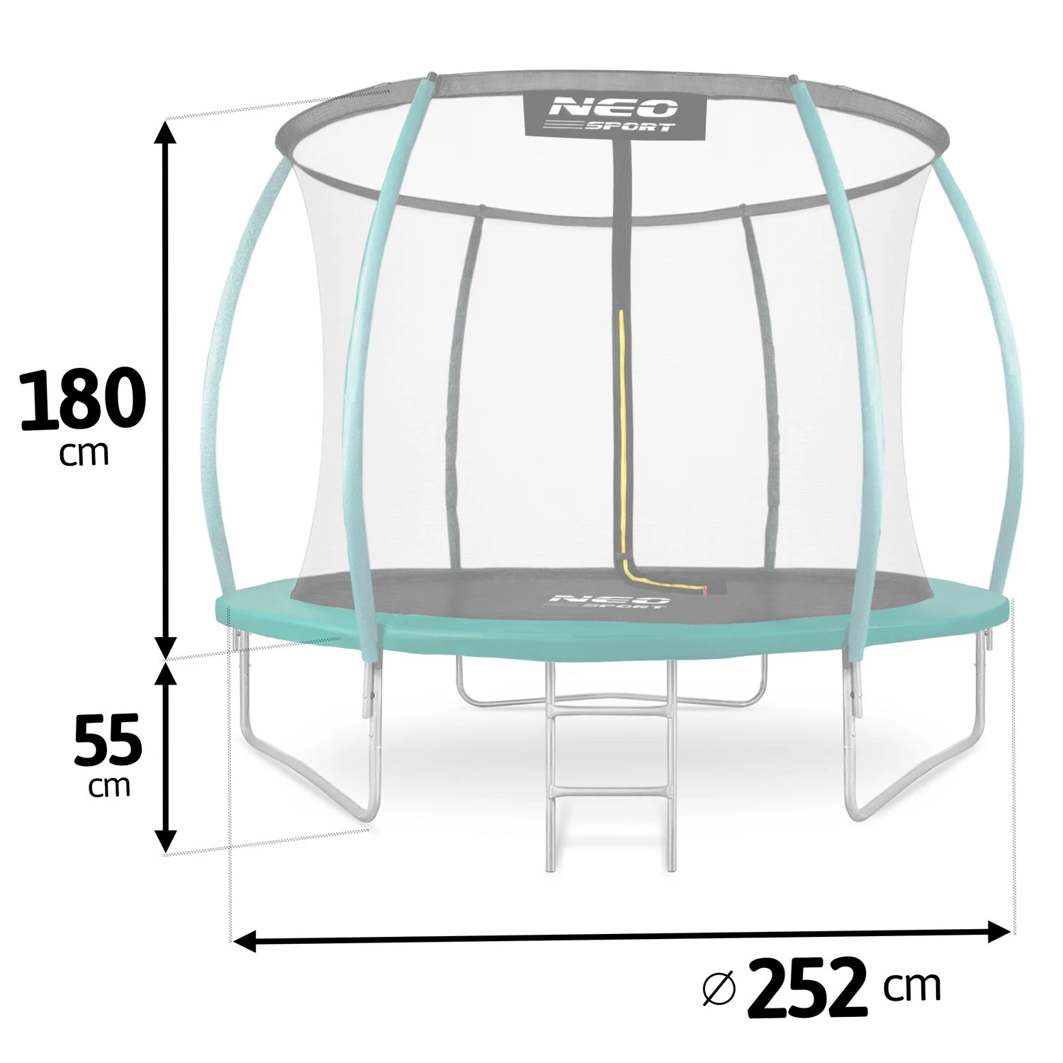 Neo-Sport NS-08C181 Garden Trampoline 252 cm with Inner Net and Ladder, Green