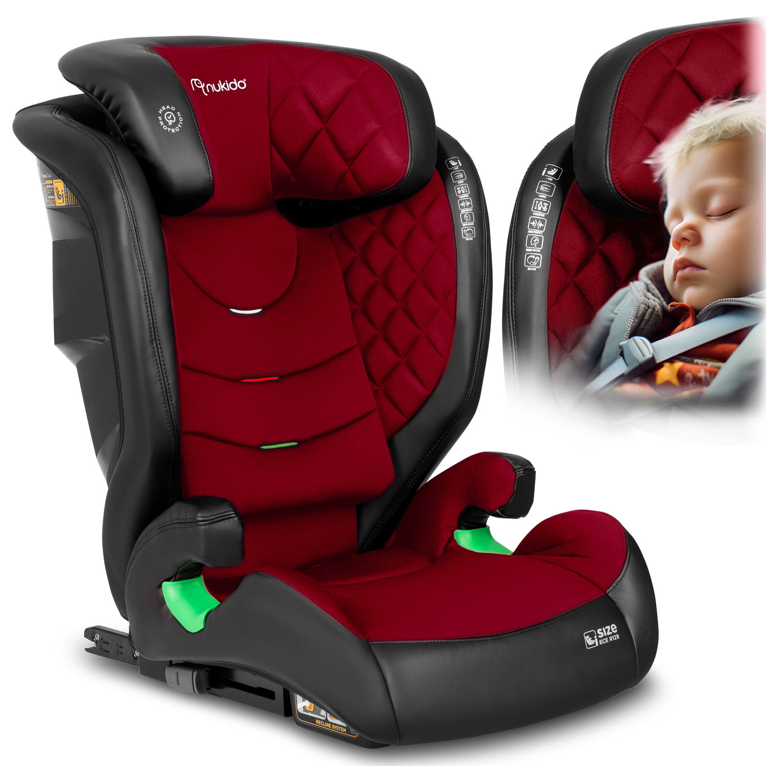 Nukido Louis bērnu autosēdeklītis 15-36 kg Isofix, melns/sarkans
