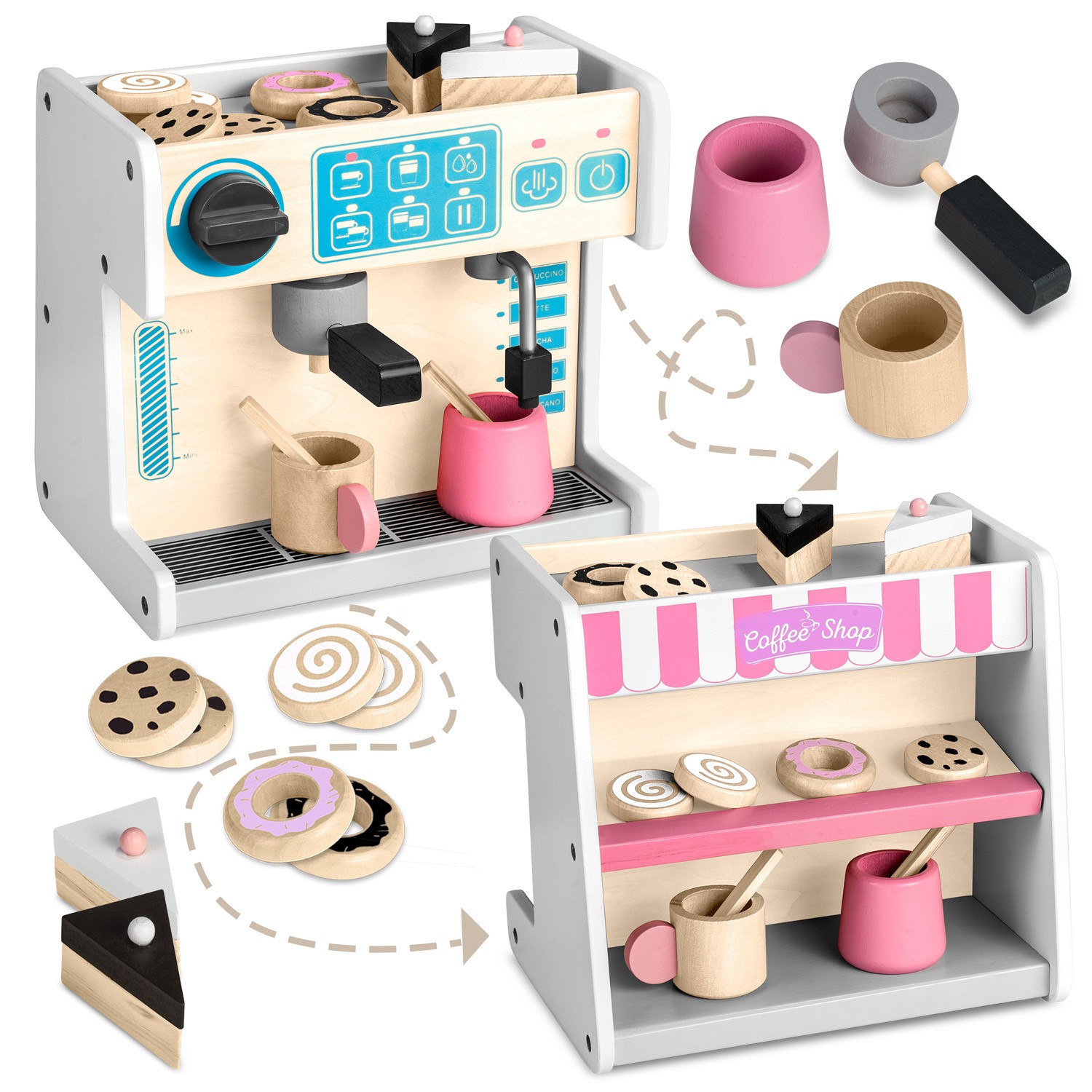 Bērnu rotaļu konditoreja ar kafijas automātu Ricokids 785101, Balta | Kids Toy Coffee Shop