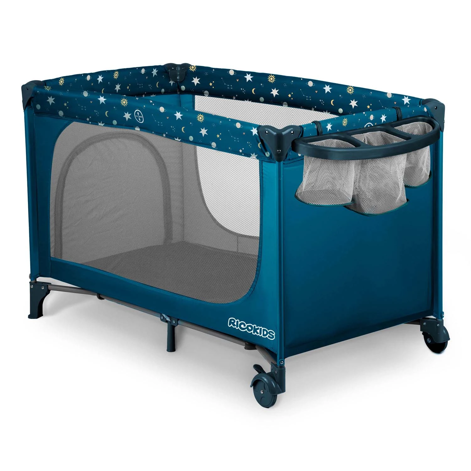 Ricokids RK-240 Travel Cot with Mattress and Bag, 125x65x78 cm, Navy Blue