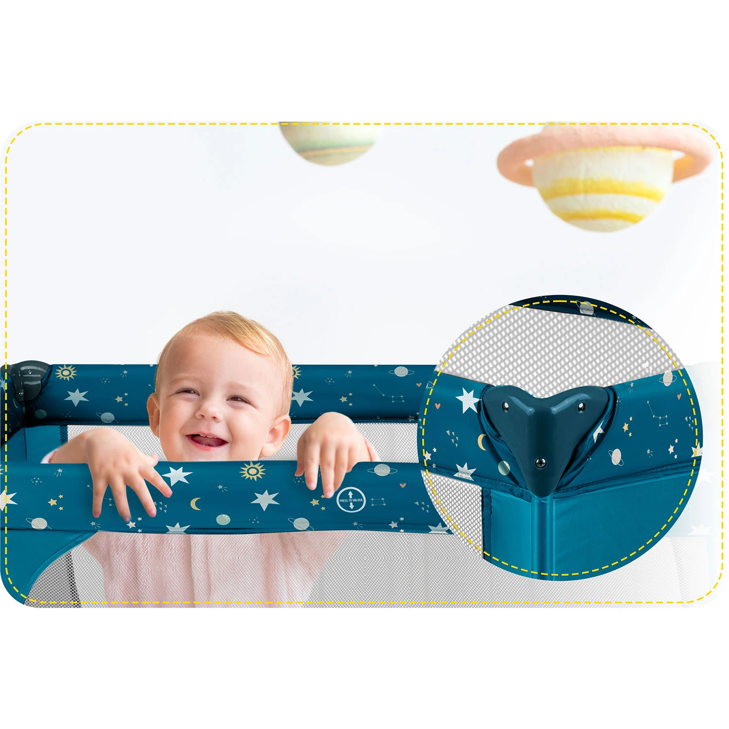 Ricokids RK-240 Travel Cot with Mattress and Bag, 125x65x78 cm, Navy Blue