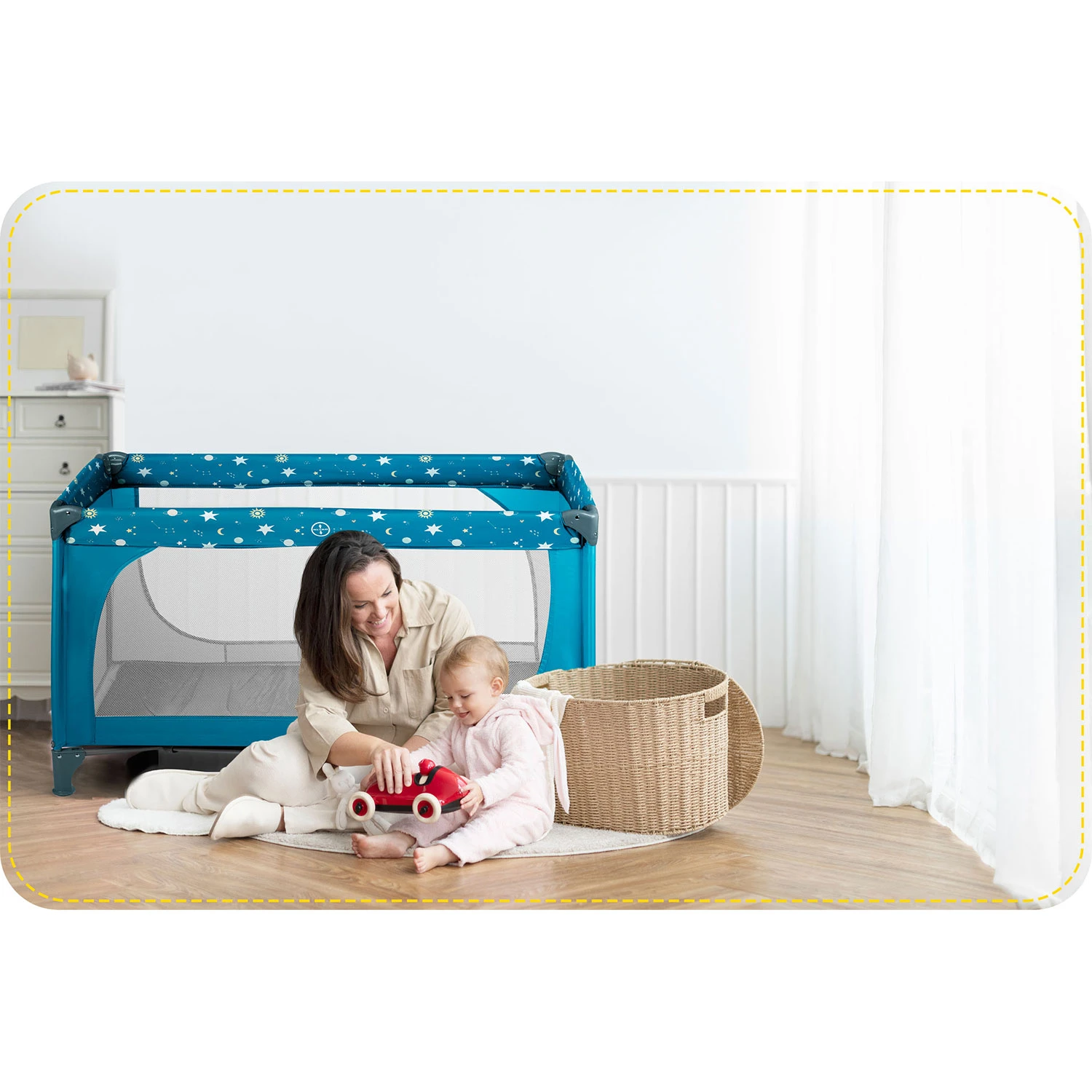 Ricokids RK-240 Travel Cot with Mattress and Bag, 125x65x78 cm, Navy Blue