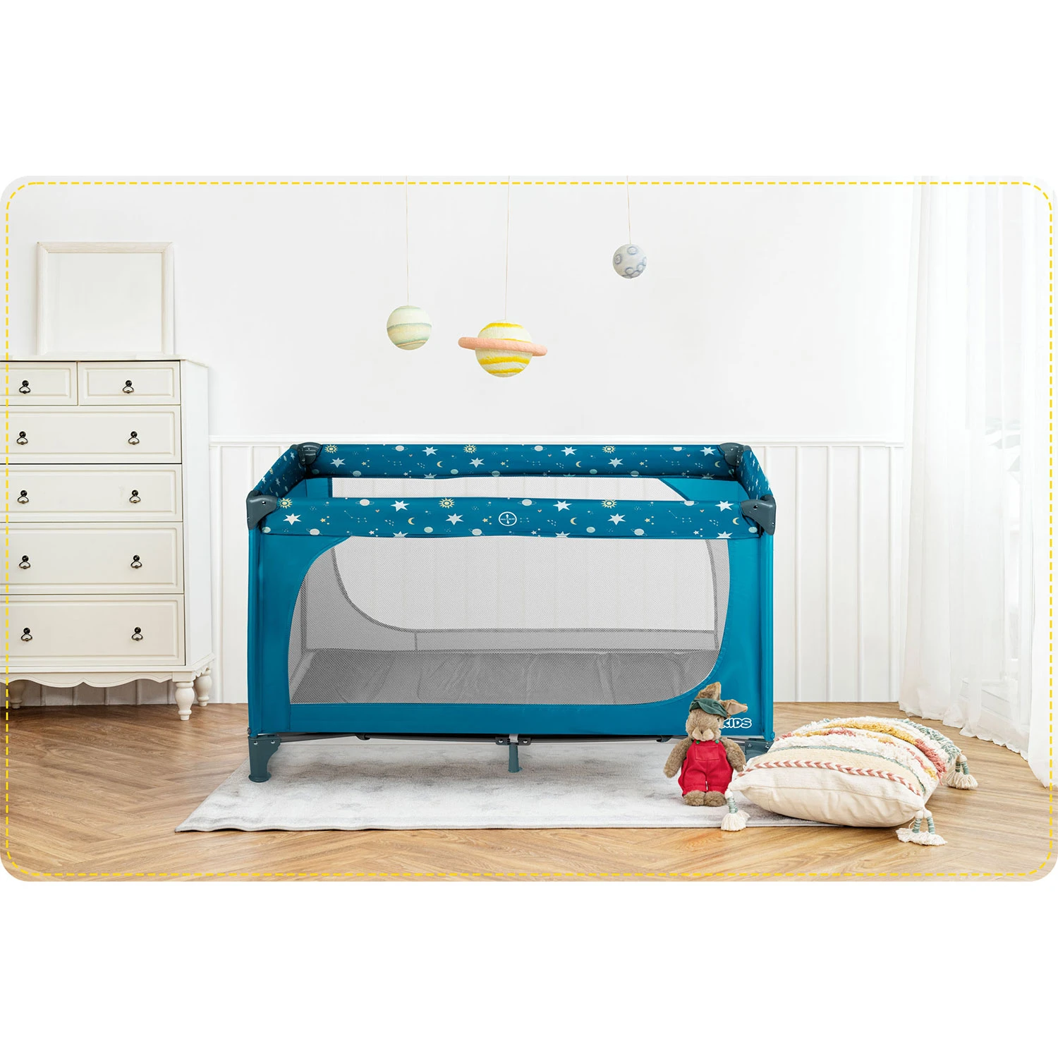 Ricokids RK-240 Travel Cot with Mattress and Bag, 125x65x78 cm, Navy Blue