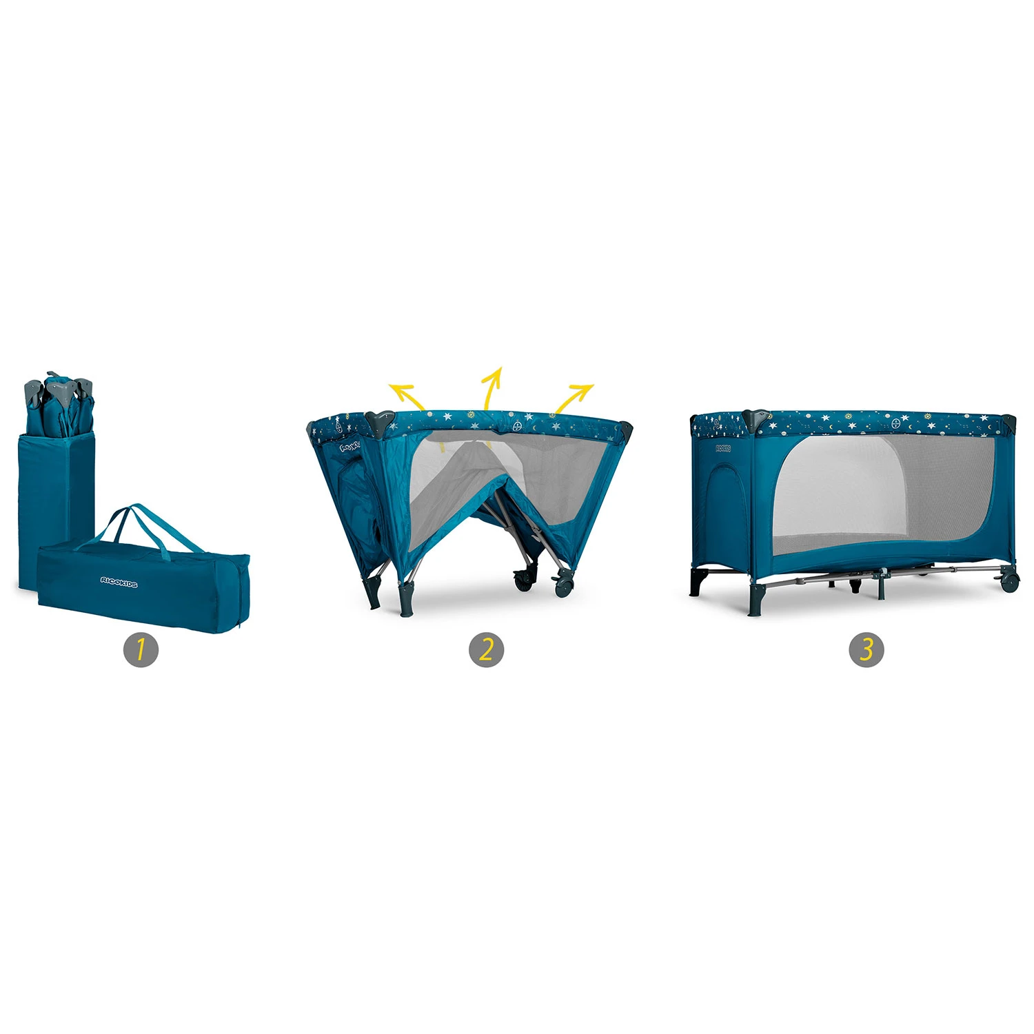 Ricokids RK-240 Travel Cot with Mattress and Bag, 125x65x78 cm, Navy Blue