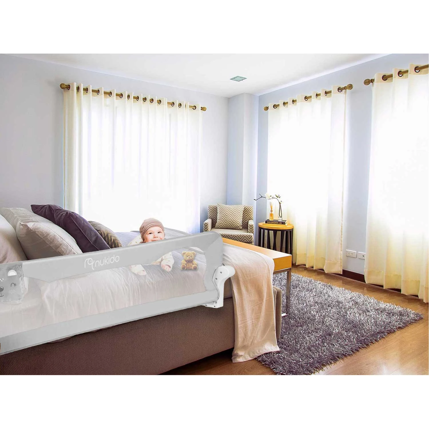 Nukido 150x42x35 cm gultas aizsargbarjera, pelēka