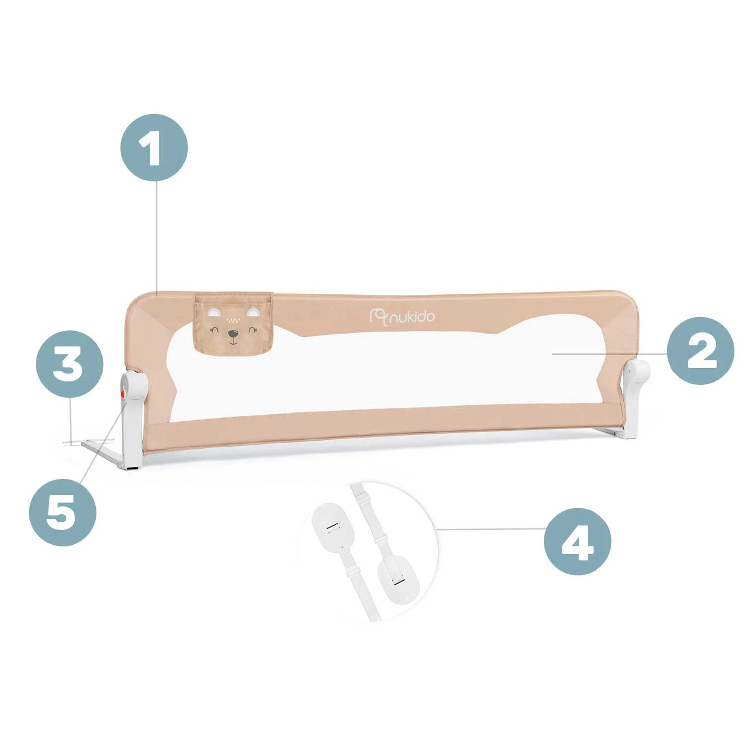 Nukido Bed Guard Rail 150x42x35 cm, Beige