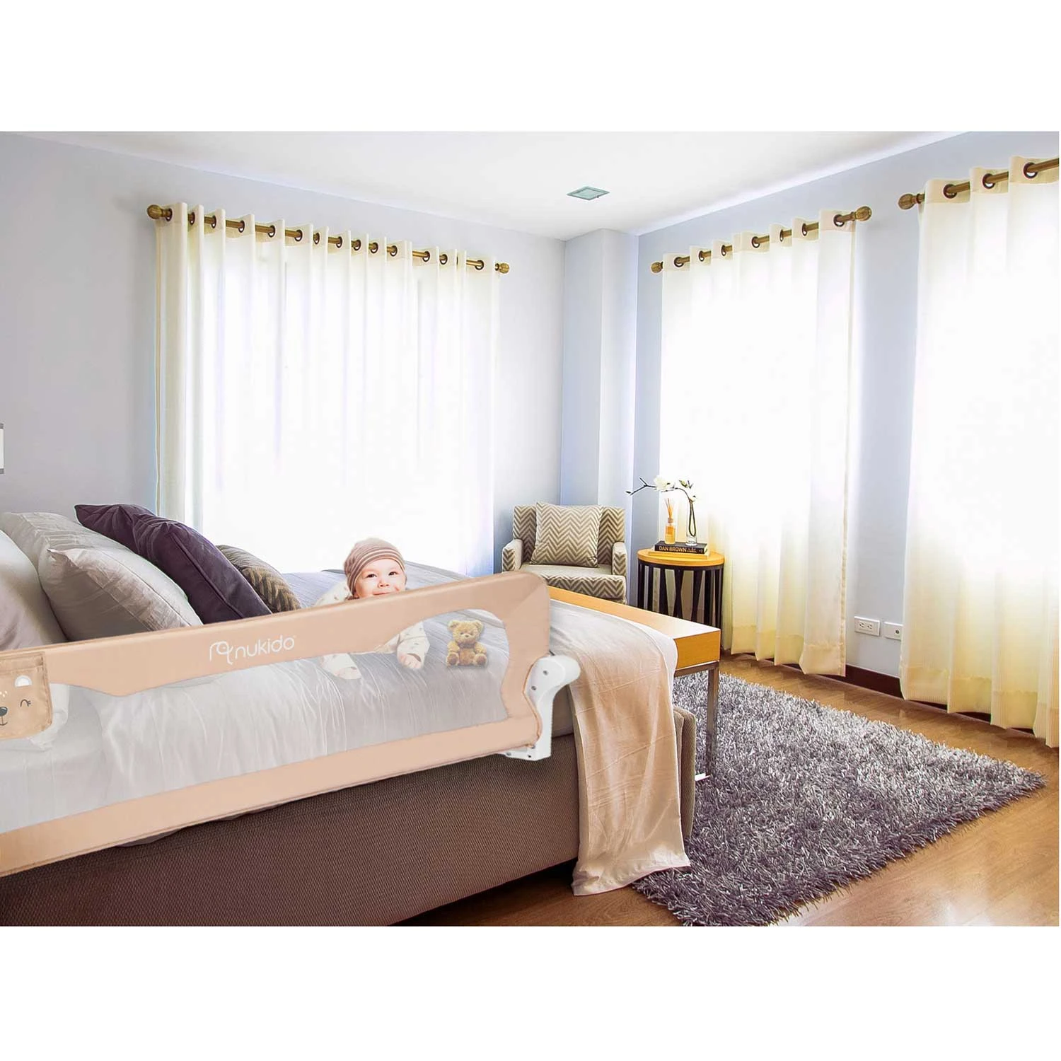 Nukido Bed Guard Rail 150x42x35 cm, Beige