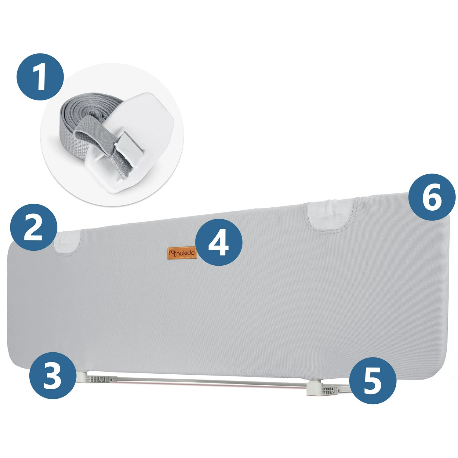 Nukido Bed Safety Rail, Guard, Barrier, 120x44 cm, Grey