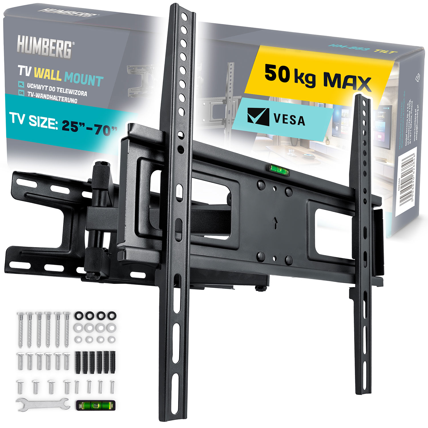 Humberg Full Motion TV Wall Mount for 25-70 Inch TVs, 50 kg