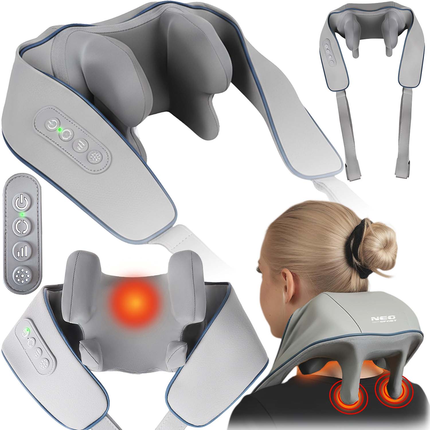 Bezvadu Shiatsu masieris kaklam un pleciem Neo-Sport NS-505 ar sildīšanu 3 režīmi