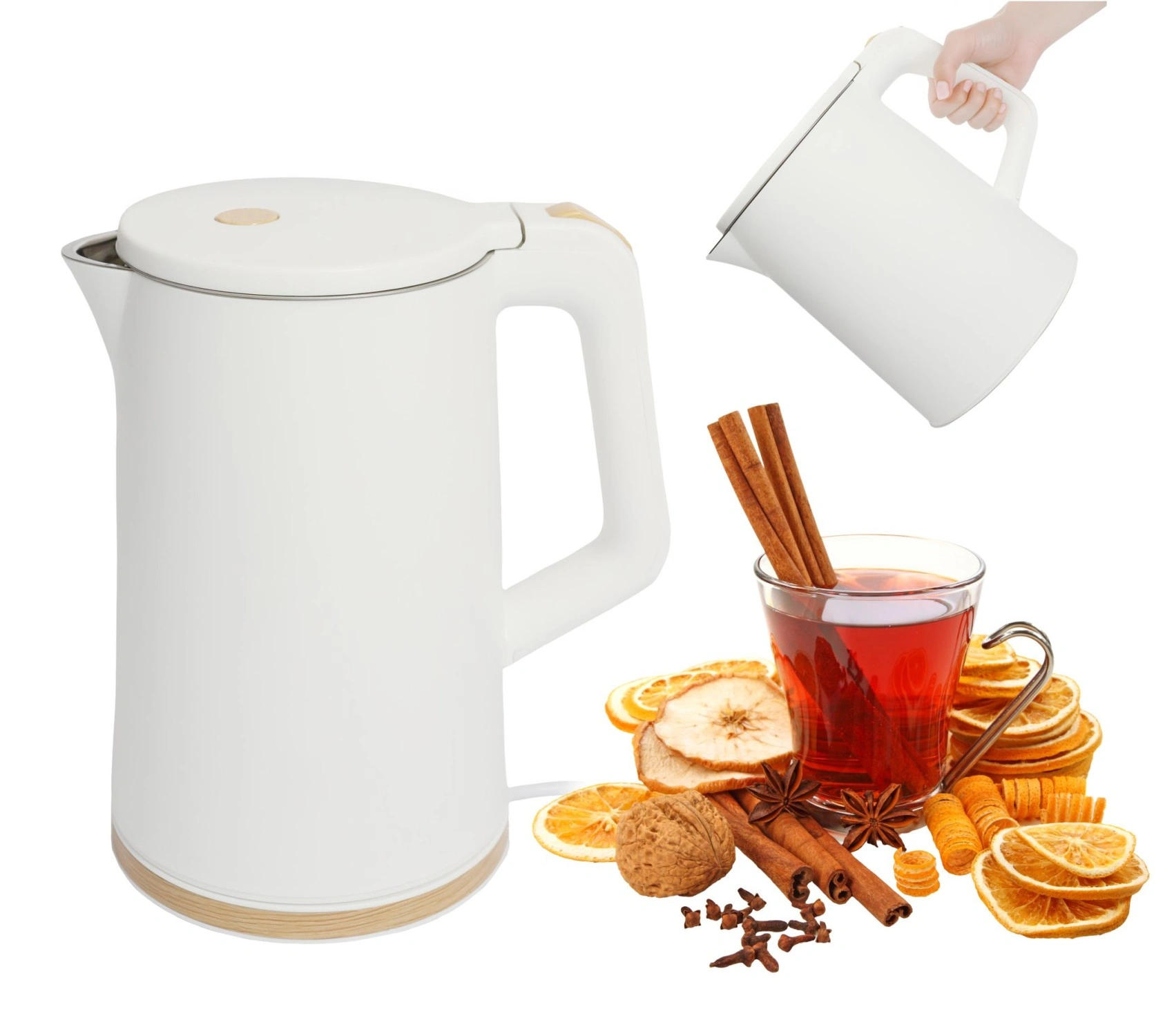 Cordless Electric Kettle 1.7L 1500W with 360° Rotating Base, White