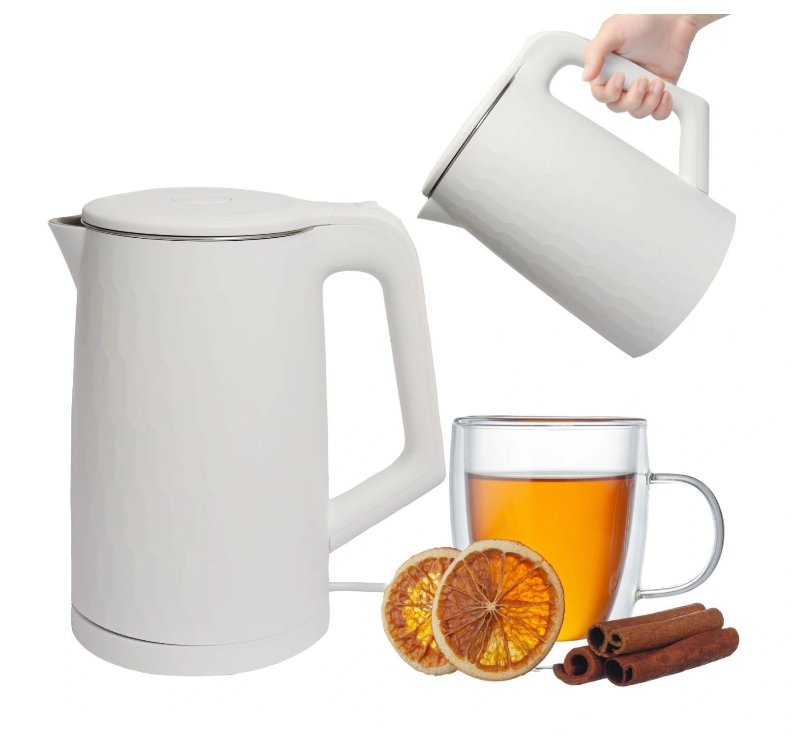 Cordless Electric Kettle 1.8L 1500W for Travel, White