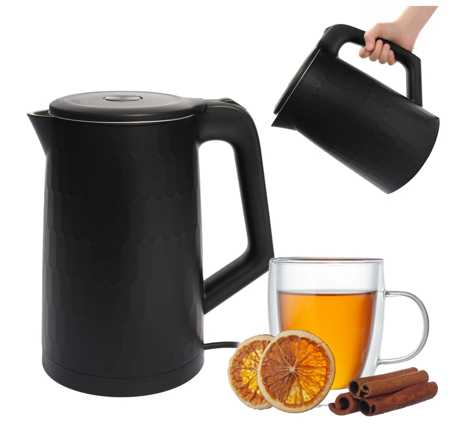 Cordless Electric Kettle 1.8 L 1500W with Swivel Base, Black
