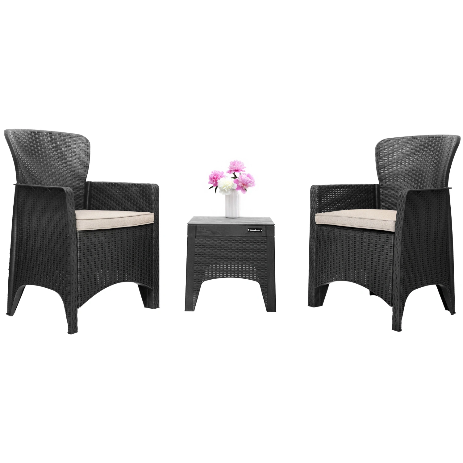 Garden Bistro Set for Balcony and Patio with 2 Chairs and Table, Black