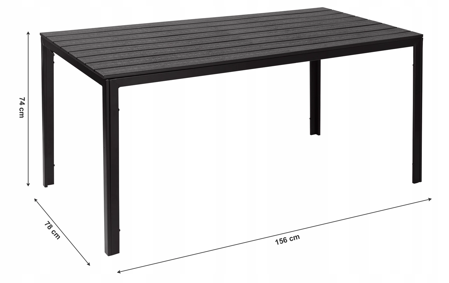 Outdoor Dining Table for 6 Person 156x78 cm Polywood Patio Furniture, black