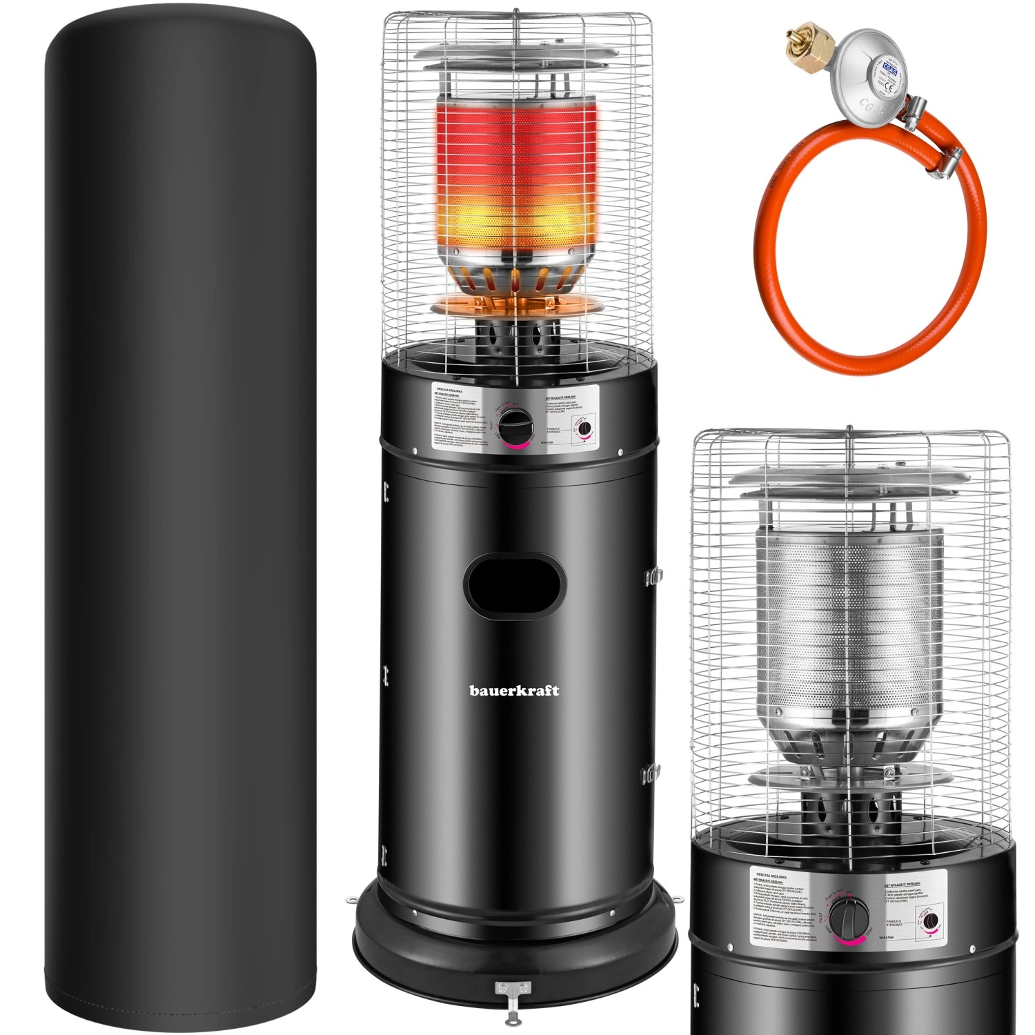 Gāzes terases sildītājs 11 kW ar stiklu, reduktoru un pārvalku