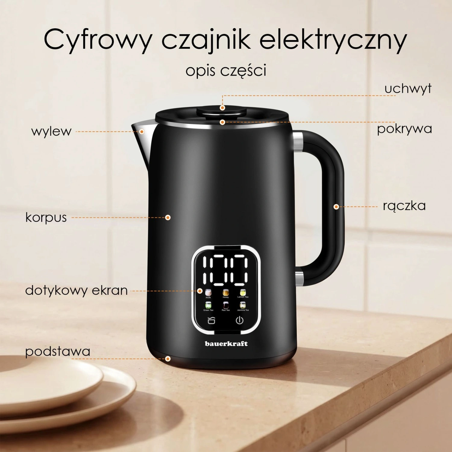 Smart Electric Kettle 1.7L with Temperature Control, Black