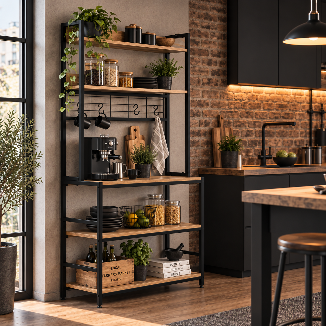 Virtuves plaukts ModernHome 84 cm, 6 līmeņi, ar āķiem