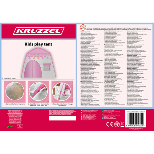 Kruzzel 00023472 bērnu rotaļu telts ar gaismiņām, rozā/balta